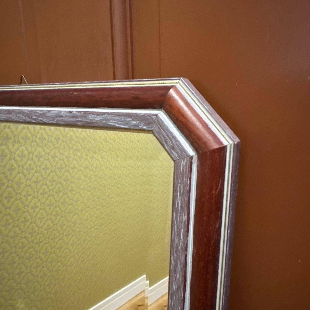 美品 イタリア製 マホガニーフレーム アンティーク ウォールミラー オクタゴン