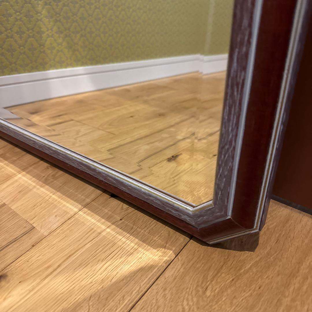 美品 イタリア製 マホガニーフレーム アンティーク ウォールミラー オクタゴン