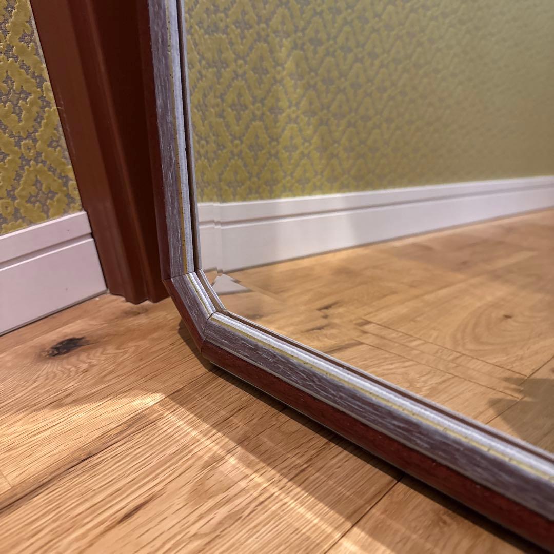 美品 イタリア製 マホガニーフレーム アンティーク ウォールミラー オクタゴン