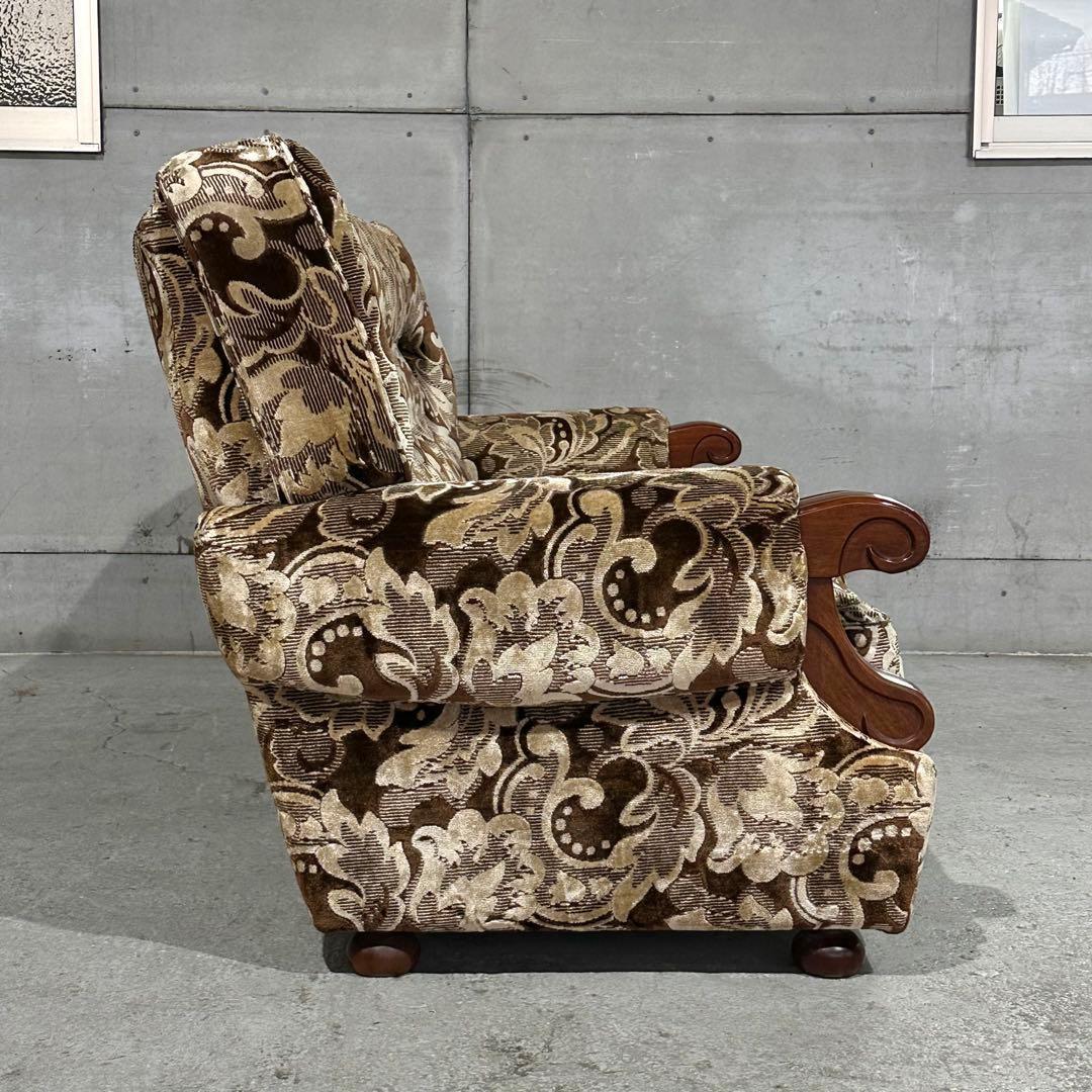 ✿70s✿ 昭和レトロ ヴィンテージ 3人掛けソファ 金華山 ×木製肘