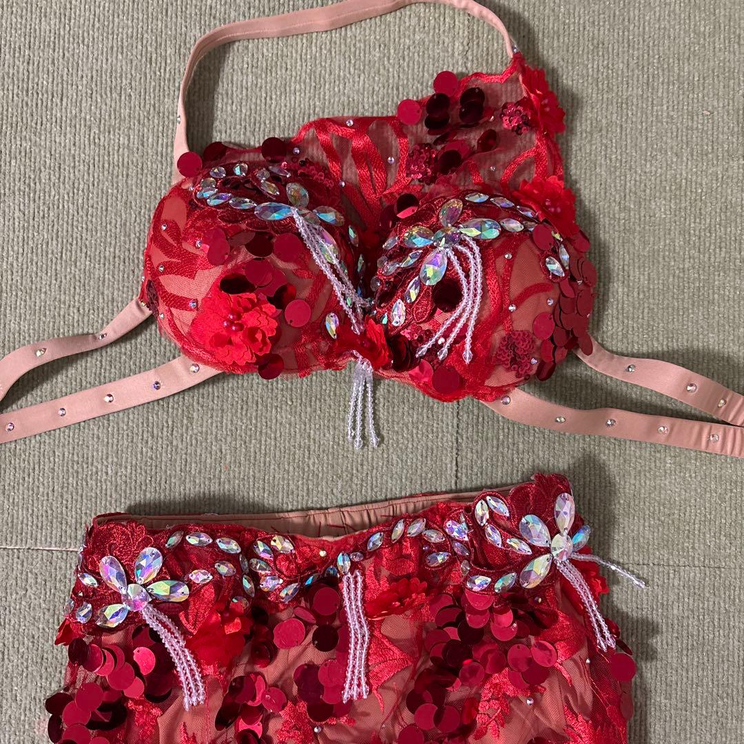 ベリーダンス セットアップ 赤 スパンコール
