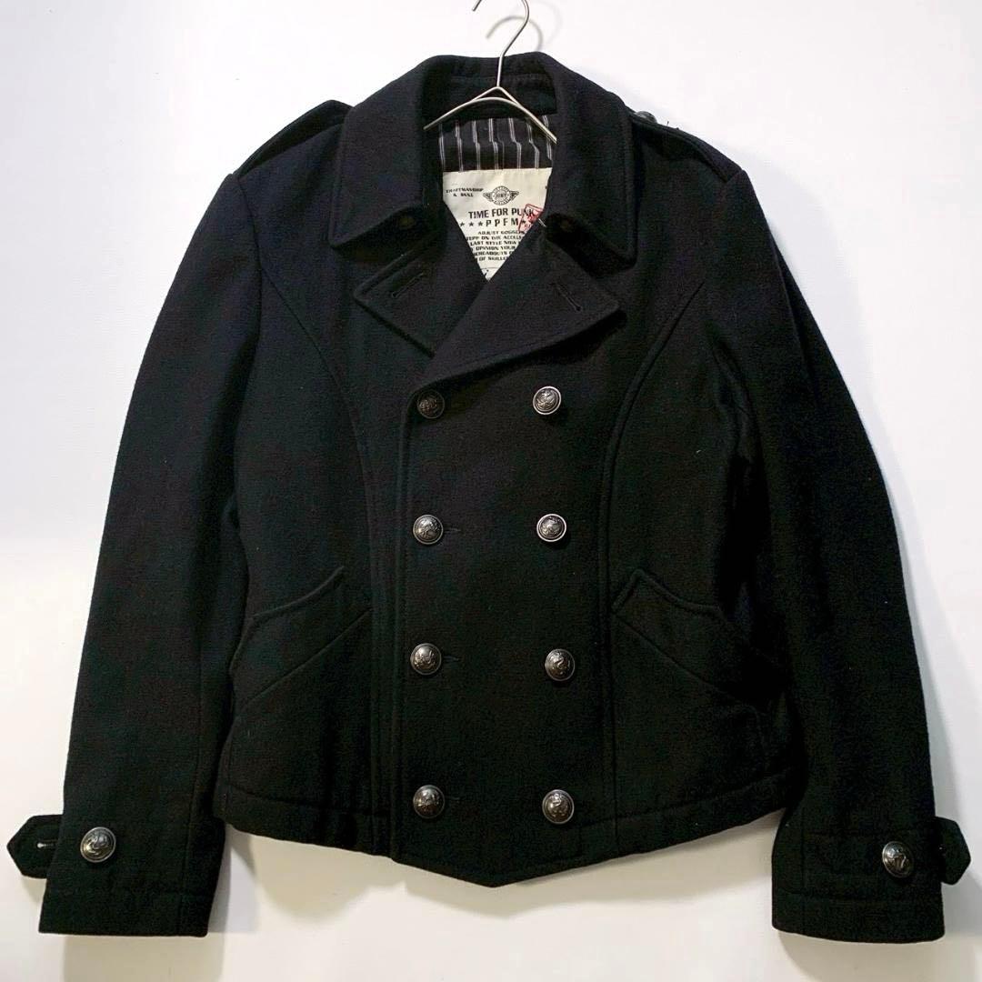 カ*ん様 【y2k】PPFM ウールピーコート M 黒 ショート丈 銀ボタン パ