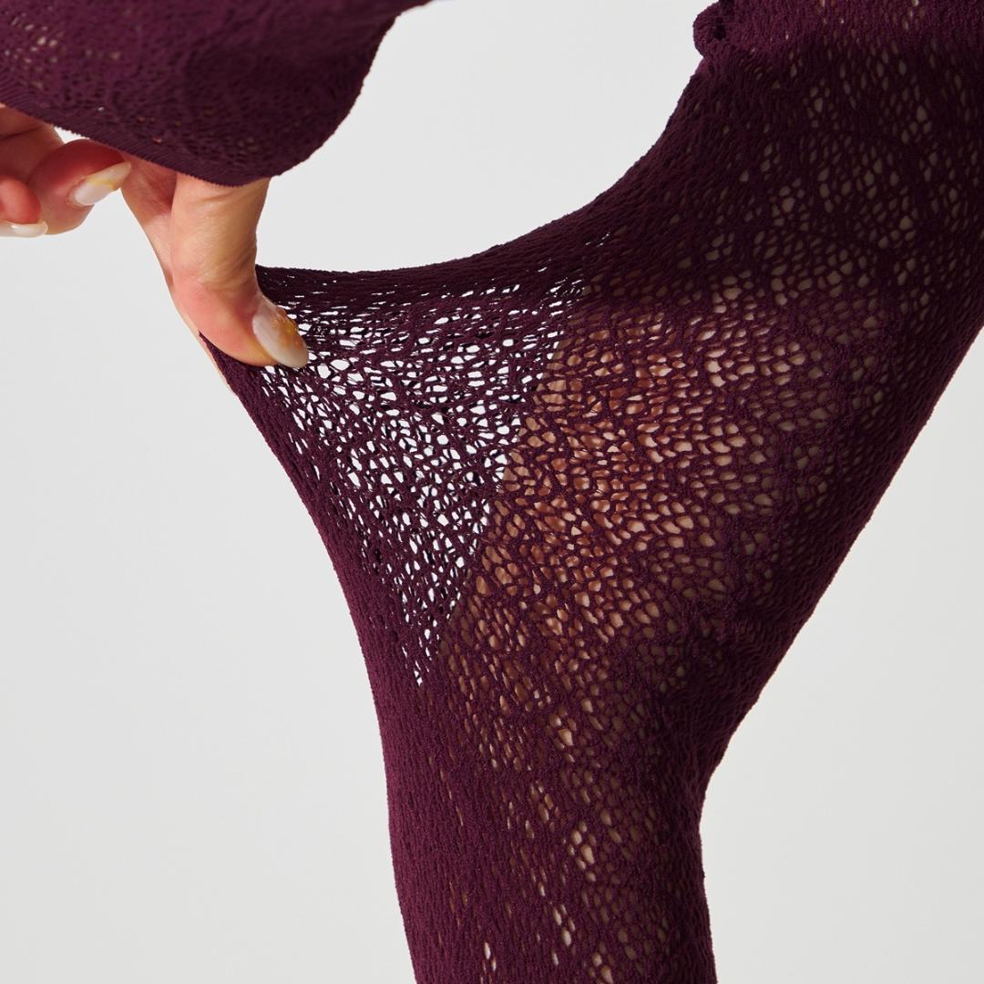 【新品】シアー2wayクルーネックニットトップ ノーソーイングニット Mプラム