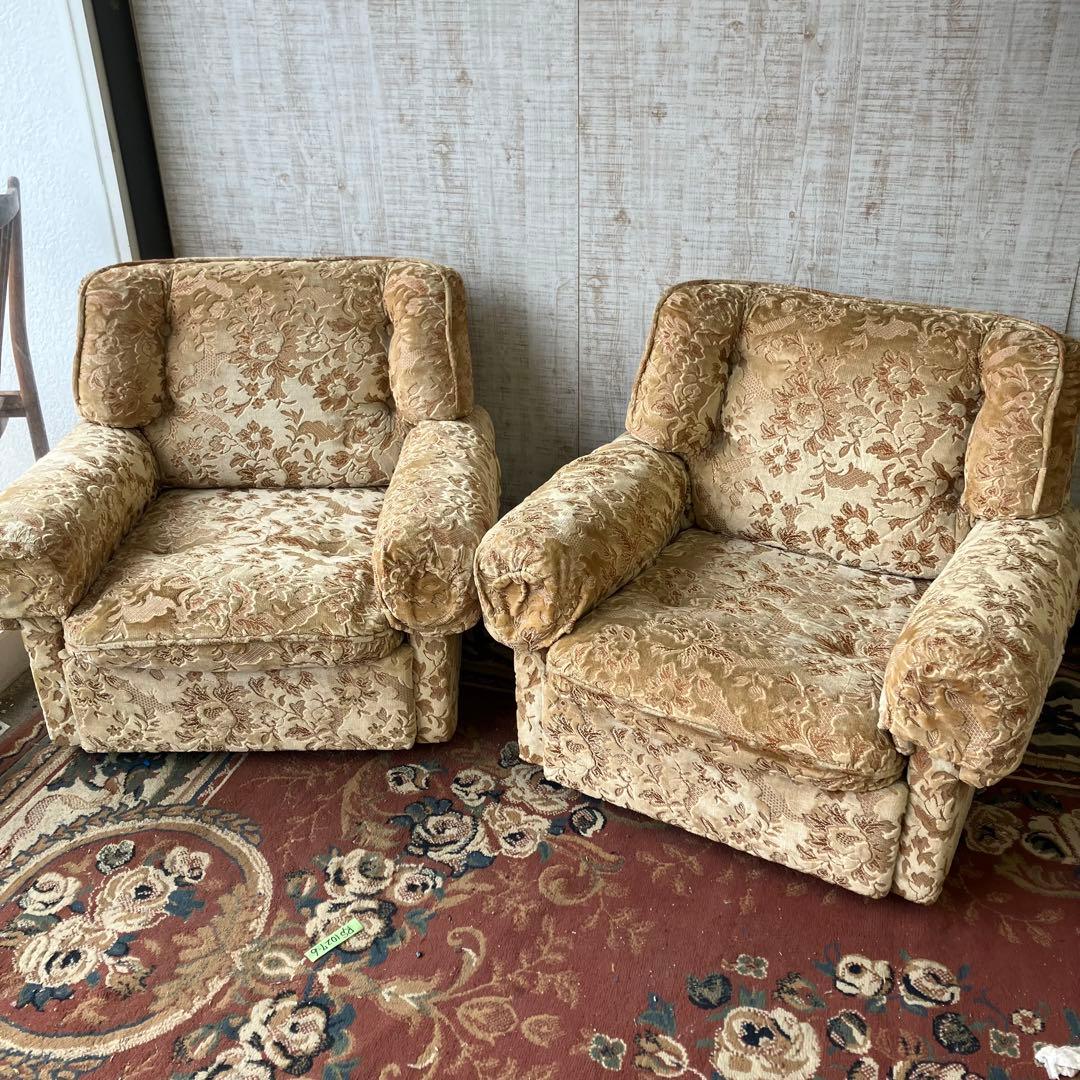 ② 昭和レトロ マルニ木工 花柄ベロアソファー 一人掛けソファー アームチェア