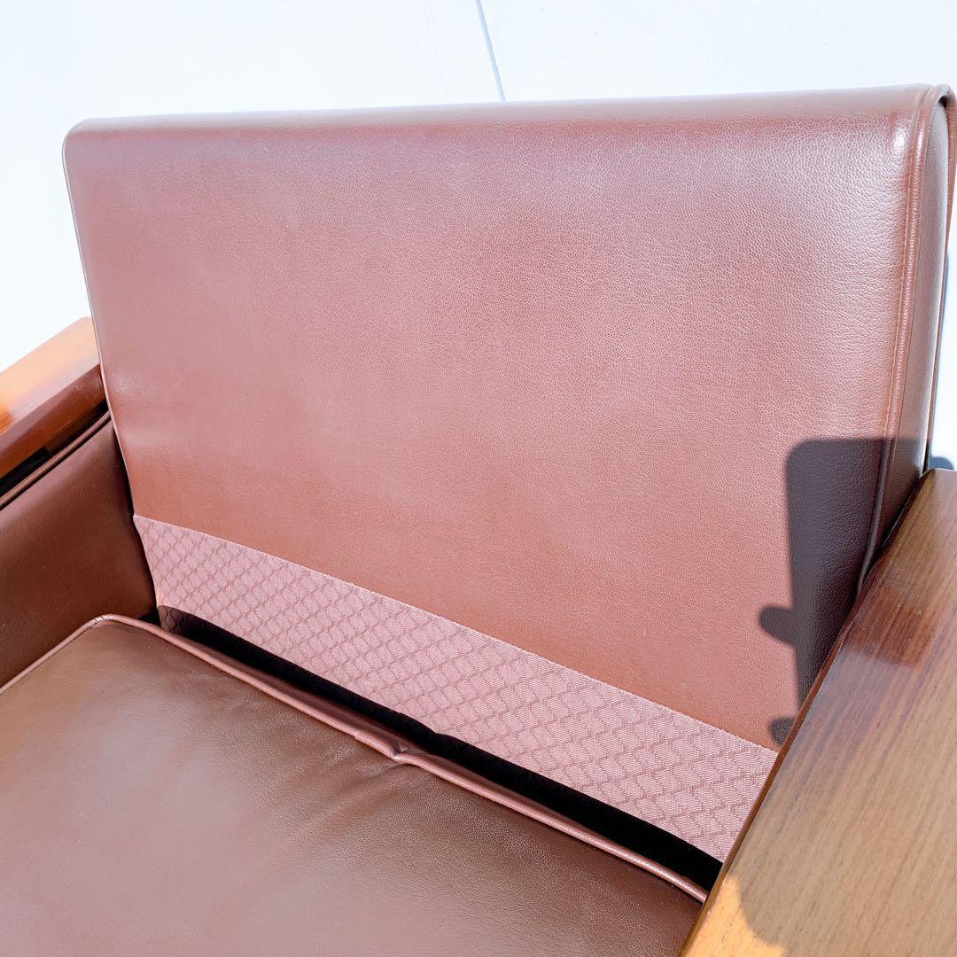 【送料無料】Karimoku カリモク レザー 1人掛けソファ 昭和レトロ 茶②