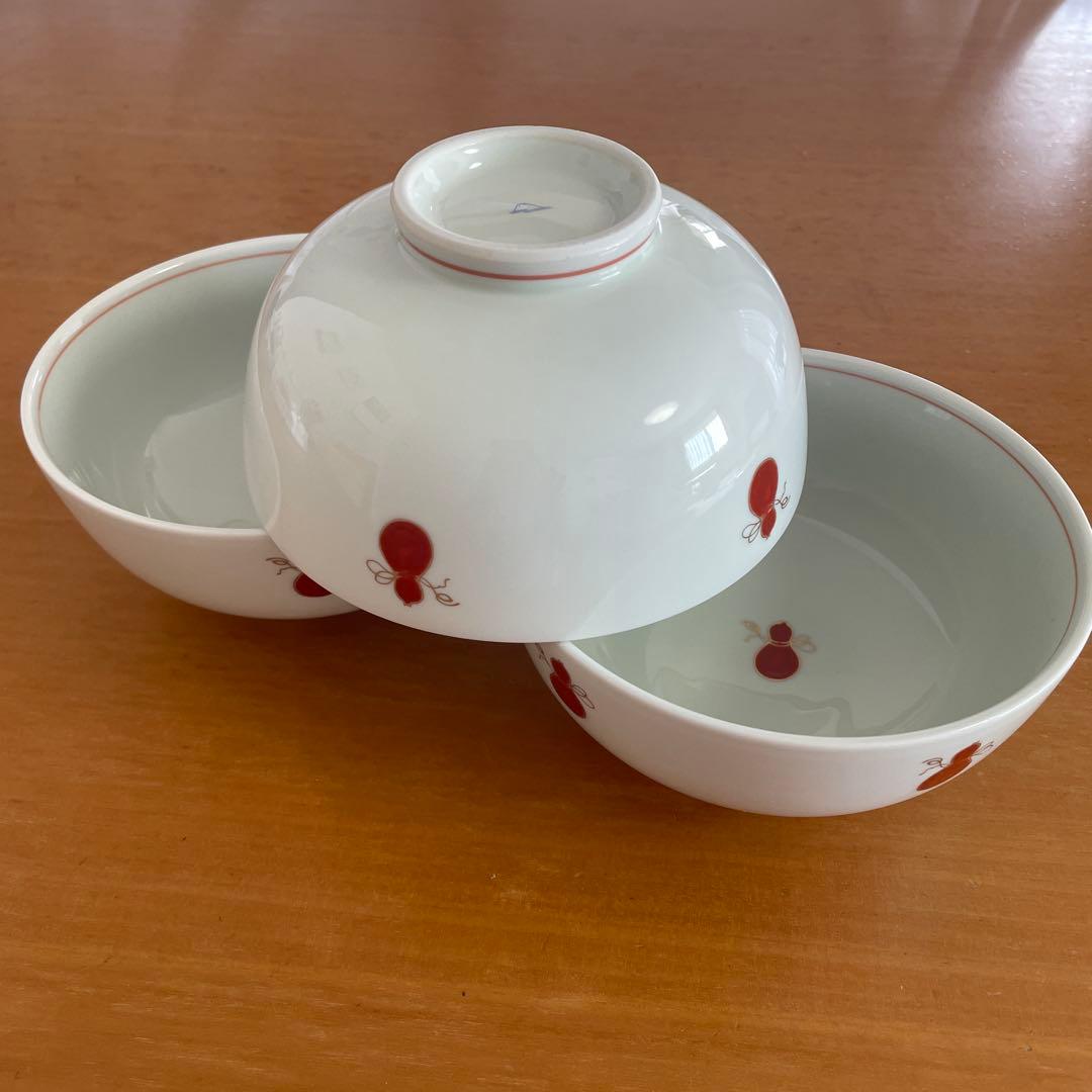 【美品】深川製磁　丼 どんぶり　3個セット　赤絵　金彩　オールド深川