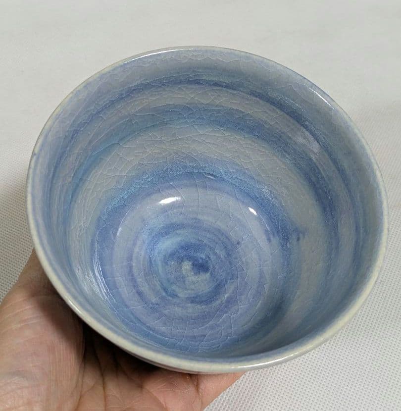 RT-189794★清水焼　京焼　抹茶茶碗　藤平正文作　トルコ　ブルー