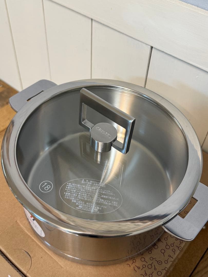 新品 CRISTEL 両手深鍋 L 18cm＋フラットガラス蓋つまみ付