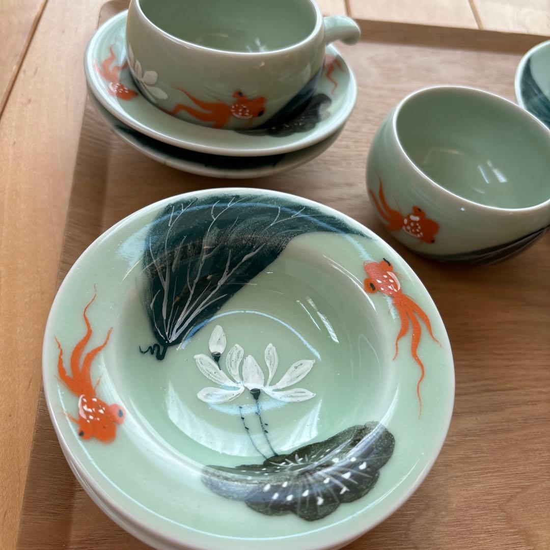 ばっちゃん焼き　金魚デザイン 陶器ティーセット