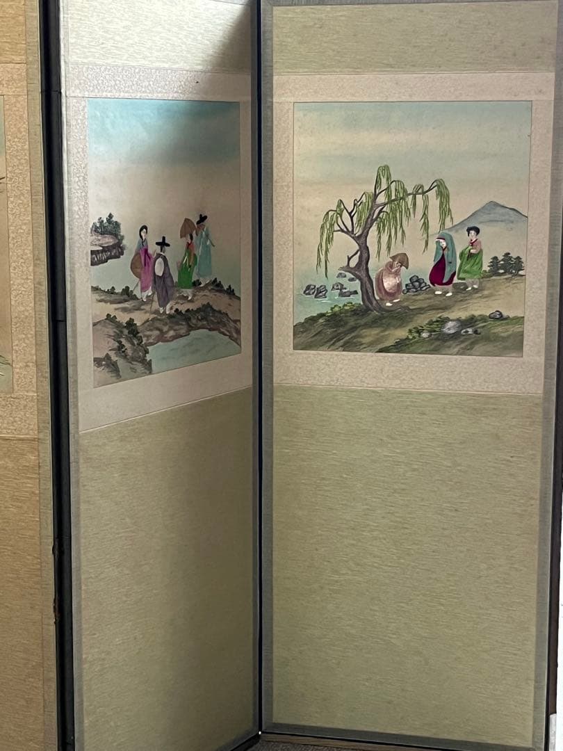 韓国　刺繍　パーテーション　六折　屏風