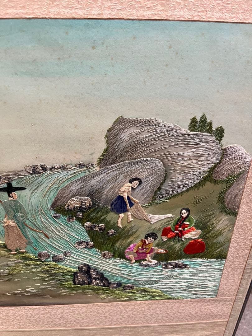 韓国　刺繍　パーテーション　六折　屏風