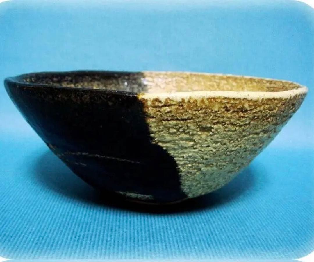 424『縣分波絵 黒楽茶碗 共箱』　/骨董品 古美術 古玩 アンティーク