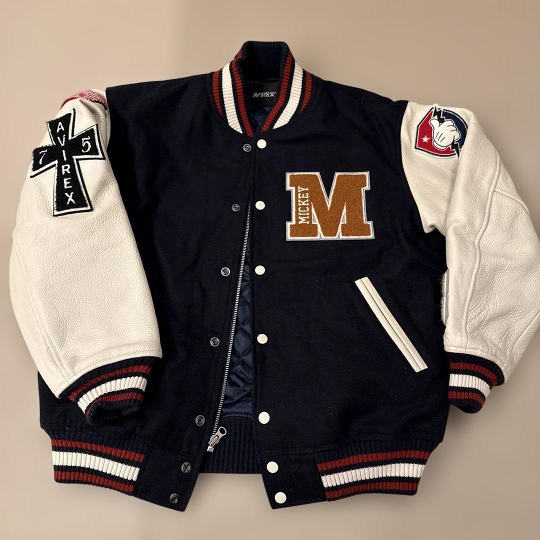ディズニー/コラボ/AVIREX/スタジャン/切替/レザー/ミッキー/L