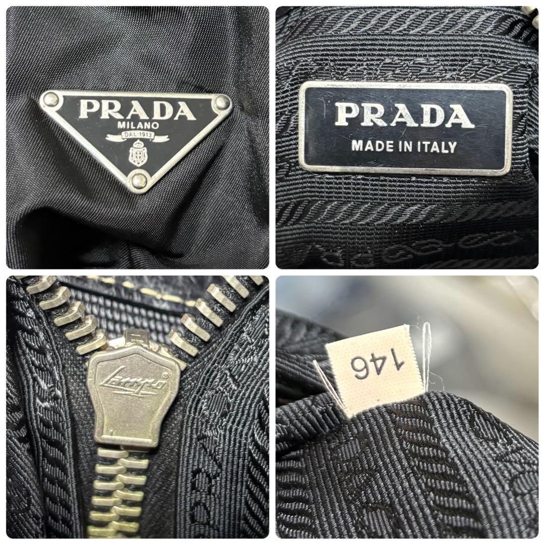 【美品】希少 プラダ ショルダーバッグ ナイロン レザー 三角ロゴ 斜め掛け 黒