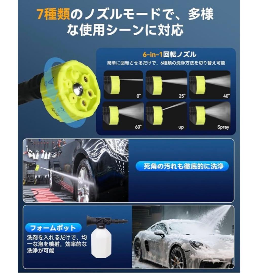 高圧洗浄機 コードレス 充電式12000mAhバッテリー2個付噴射距離5-10M