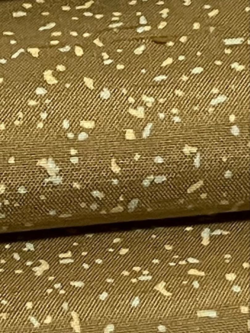 牛首紬 無地 正絹 叩き染め 共八掛 黄海松茶 美品 イ6492