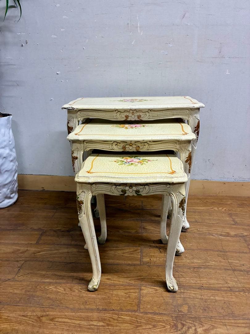 ハルボン☆管403☆イタリア製☆ロココ調☆姫系☆ヒビ加工☆ネストテーブル