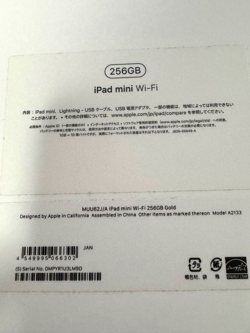 iPad mini 5 256GB Wi-Fi ゴールド バッテリー93%