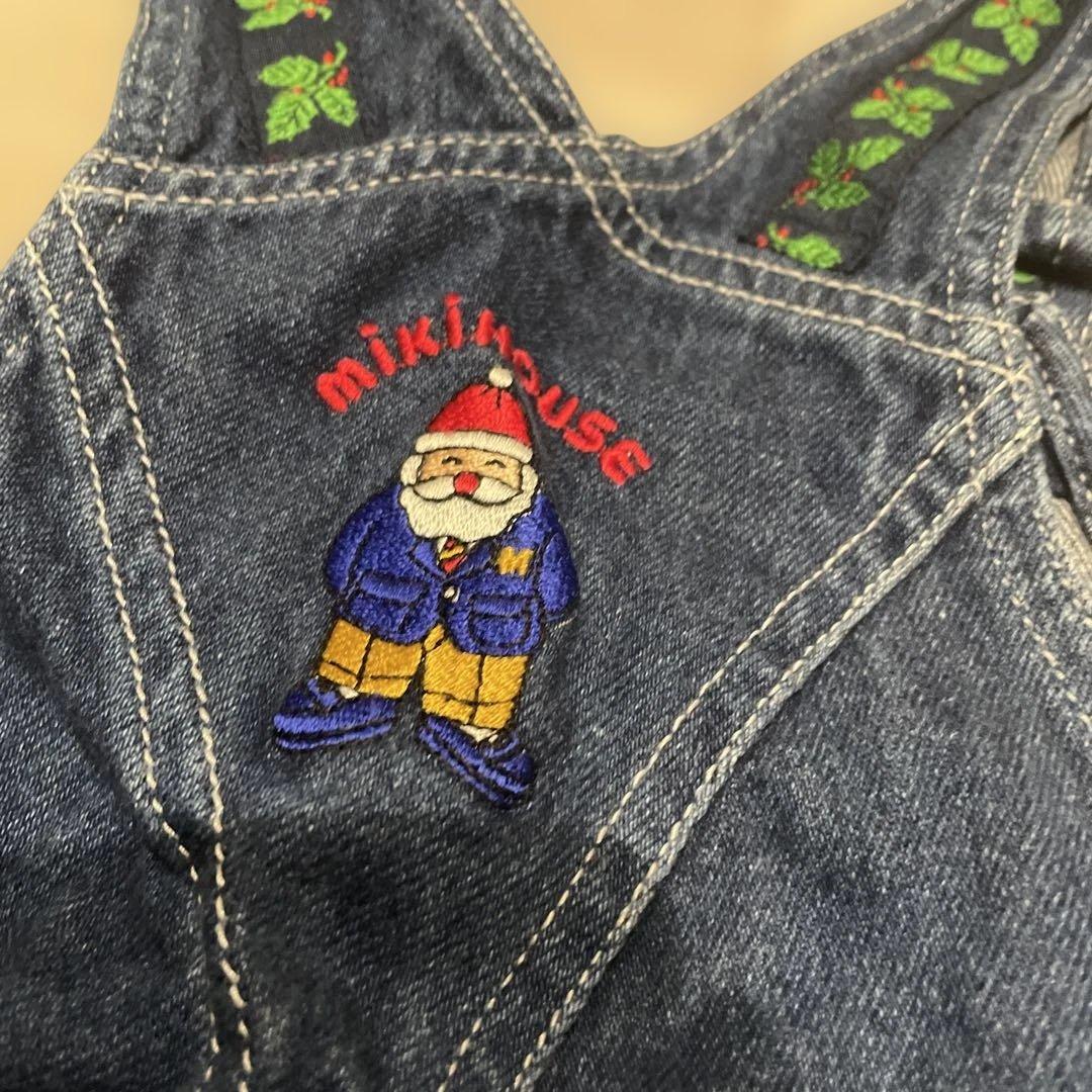 レトロ　ヴィンテージMIKIHOUSE サンタ刺繍 デニムオーバーオール　93