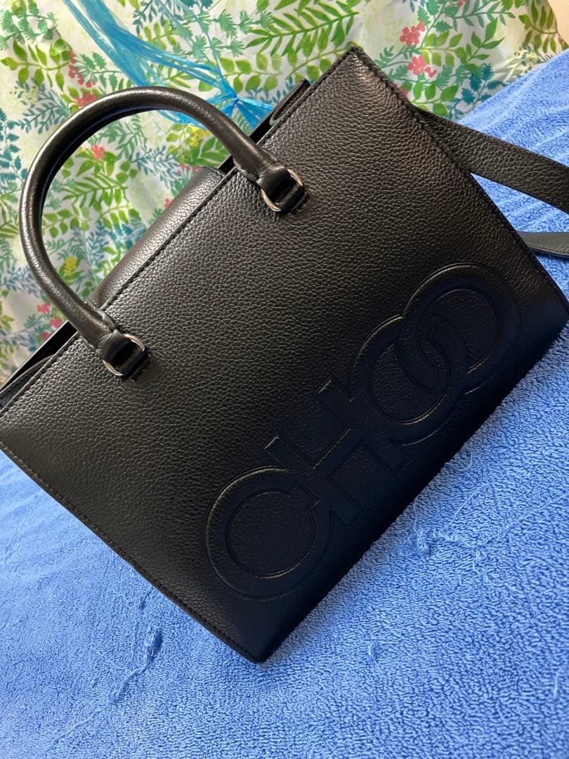 極美品Jimmy Choo ジミーチュウCHOO ロゴ ブラックバッグ