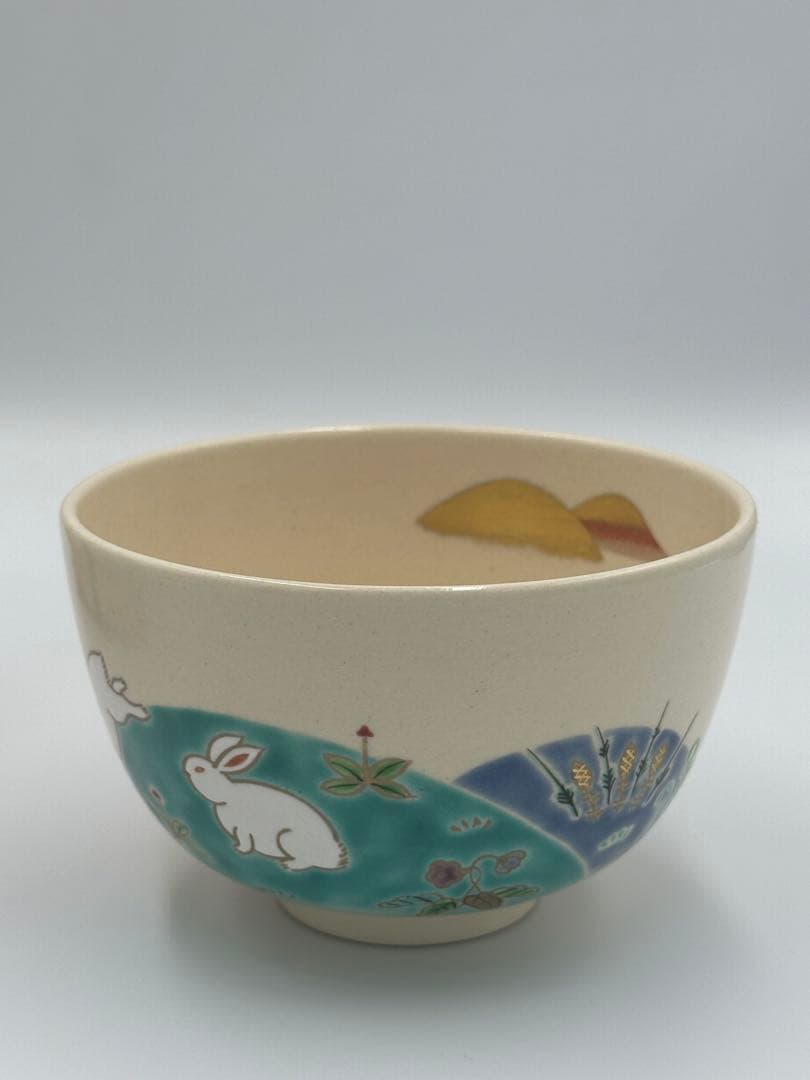 加藤利昇　京焼　仁清写　春兎　茶碗　共箱　略歴付　茶道具