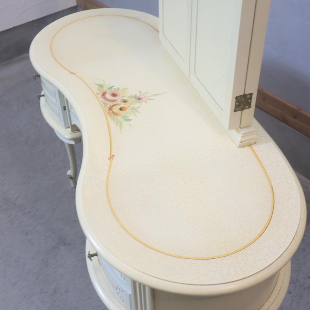 アンティーク調 ドレッサー 鏡台 化粧台 姫系 三面鏡 猫脚 エレガント 机