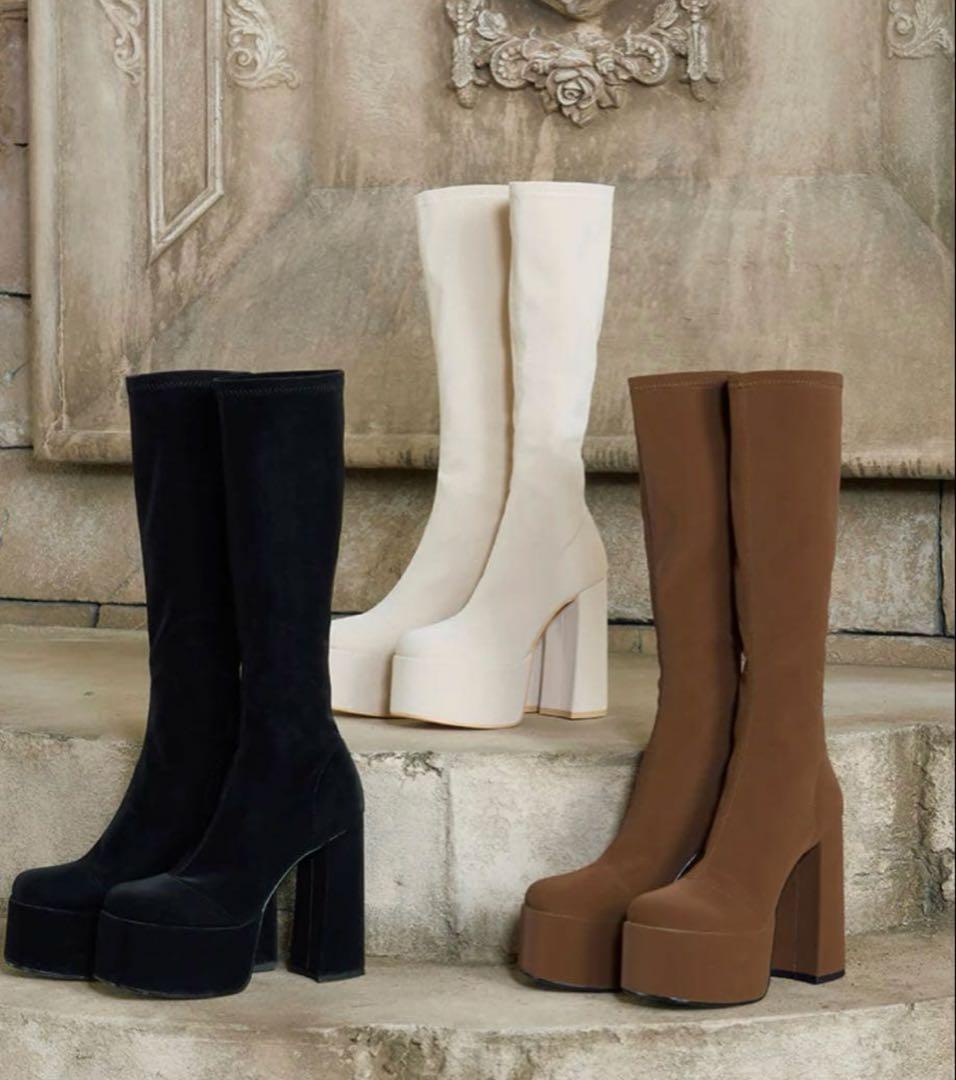 Darich ロングブーツ ストレッチブーツ ホワイトSサイズ