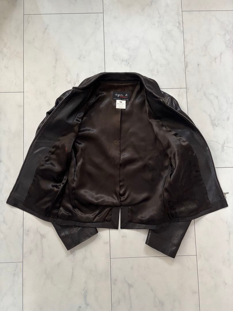 agnes b. アニエスベー　本革シングルライダースジャケット 36