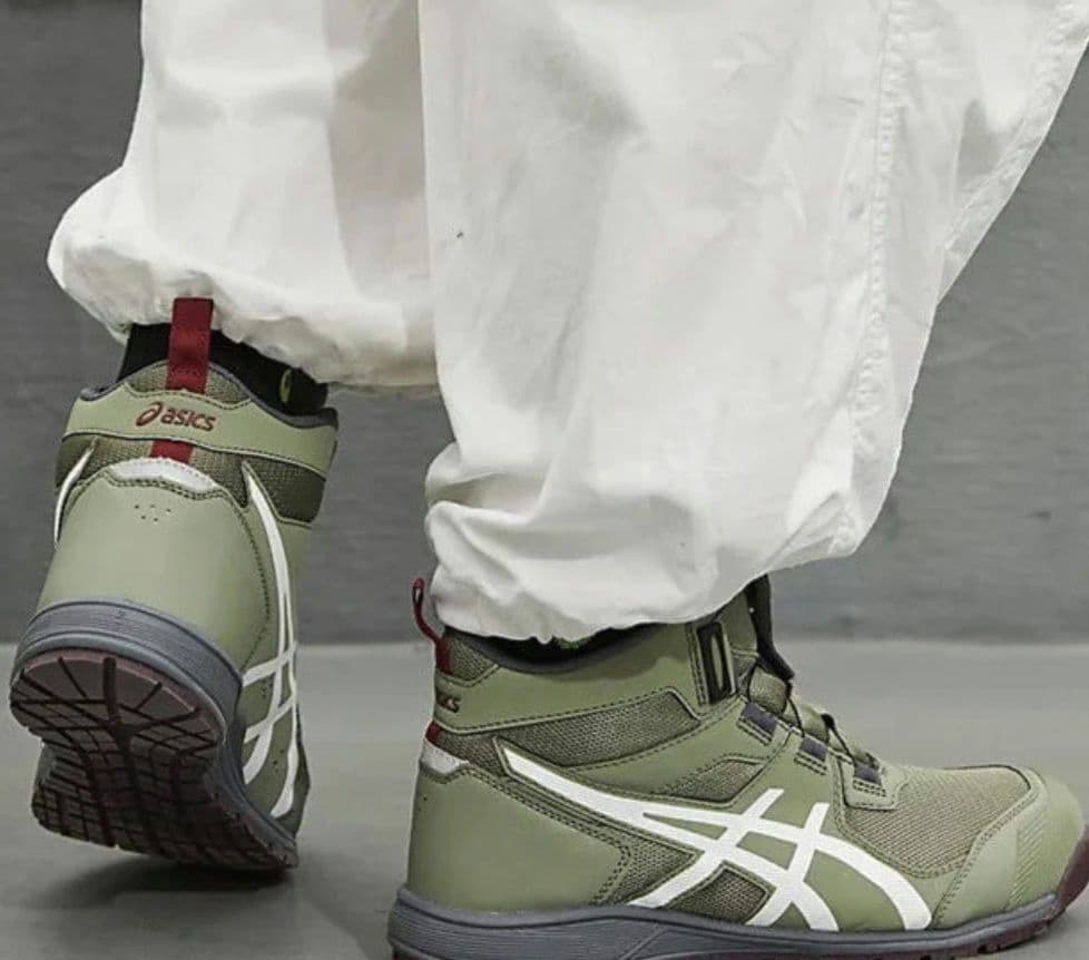 【美品】アシックス安全靴 BOA 26㎝ハイカット CP214 カーキ×ホワイト