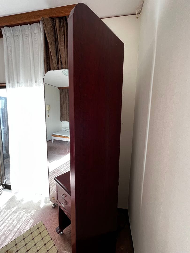 コ*ユ様 ワインレッド三面鏡ドレッサー 引き出し付き(最高級銅引鏡ミエミラー)