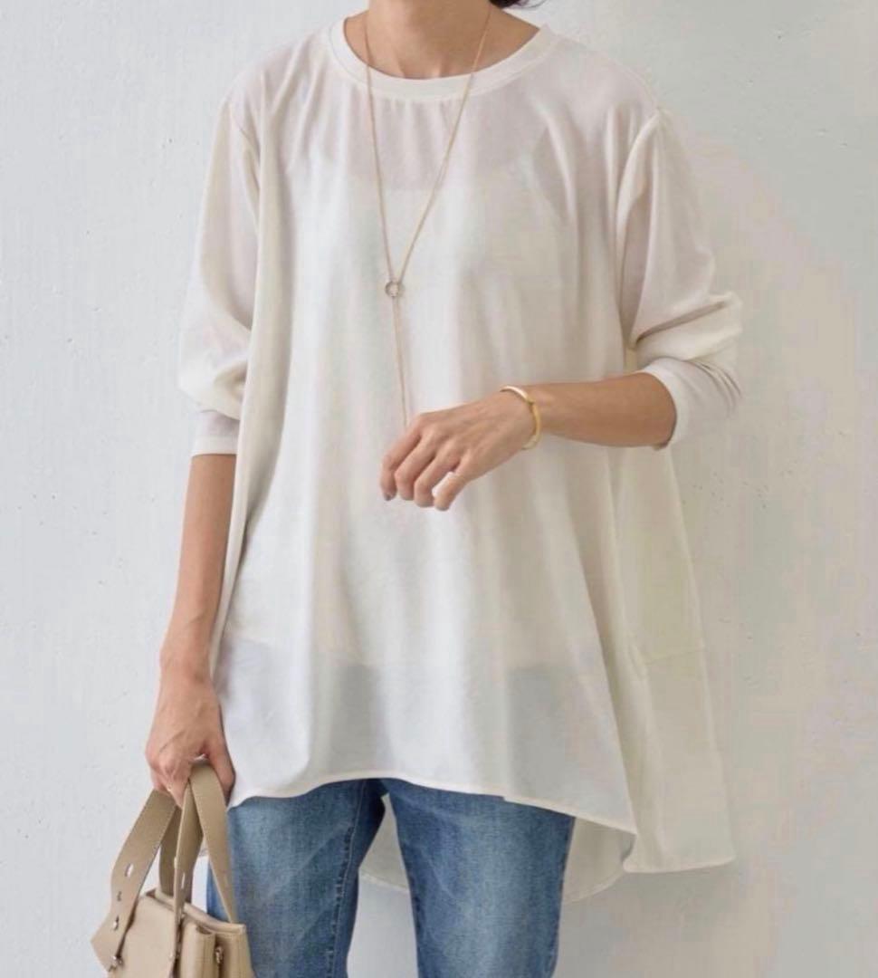 人気商品✴︎ビアズリー 後ろドレープTブラウス アイボリー FREEサイズ