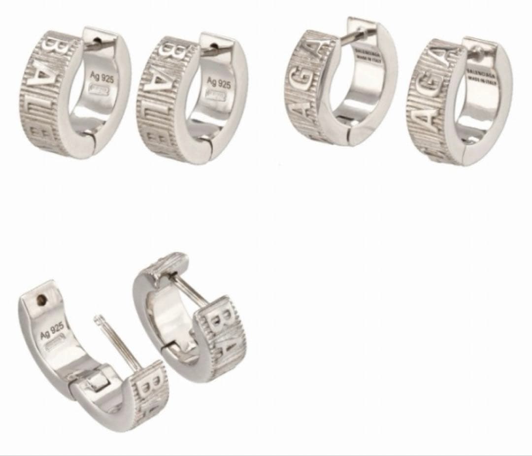 【美品】BALENCIAGA フープ ピアス ロゴ FORCE STRIPED