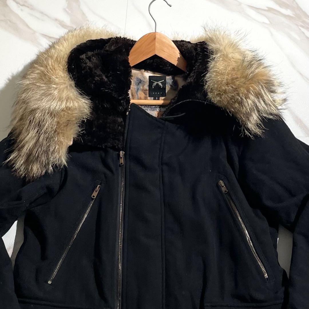 希少✨roar モッズコート コヨーテファー 総柄裏地 シアリング 黒 S~M