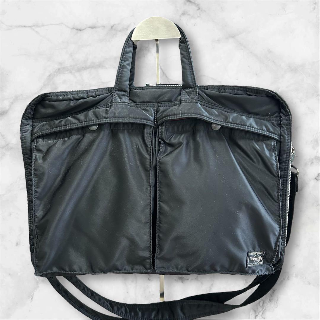 【希少】PORTER TANKER ブリーフケース　2way黒　2層　マチ拡張