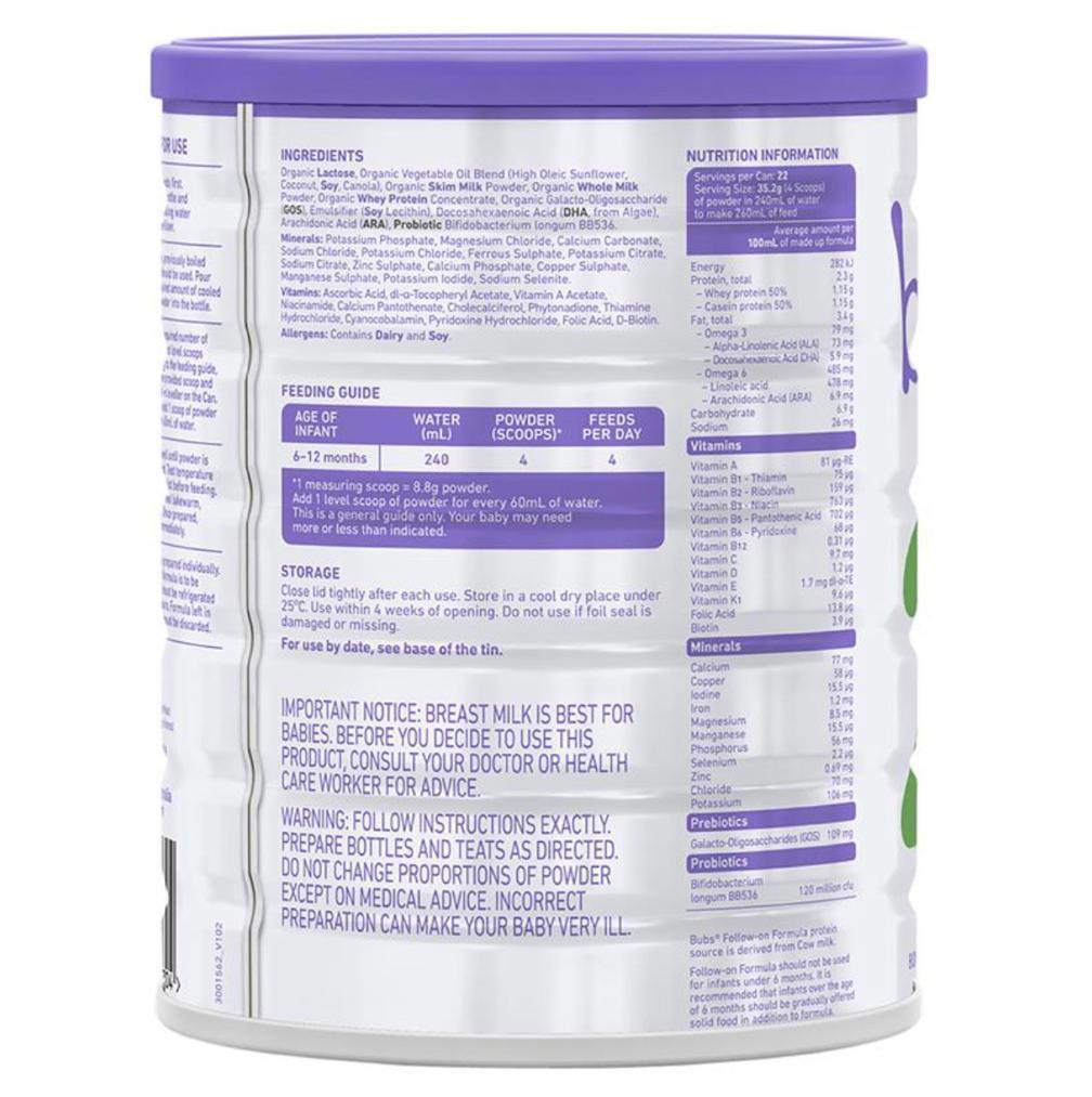 4缶 Bubs バブズ オーガニック 牛 粉ミルク ステップ2 Babama出品