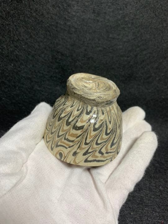 二代双鶴　煉込 ぐい呑　伝統模様鶉手　練り込み