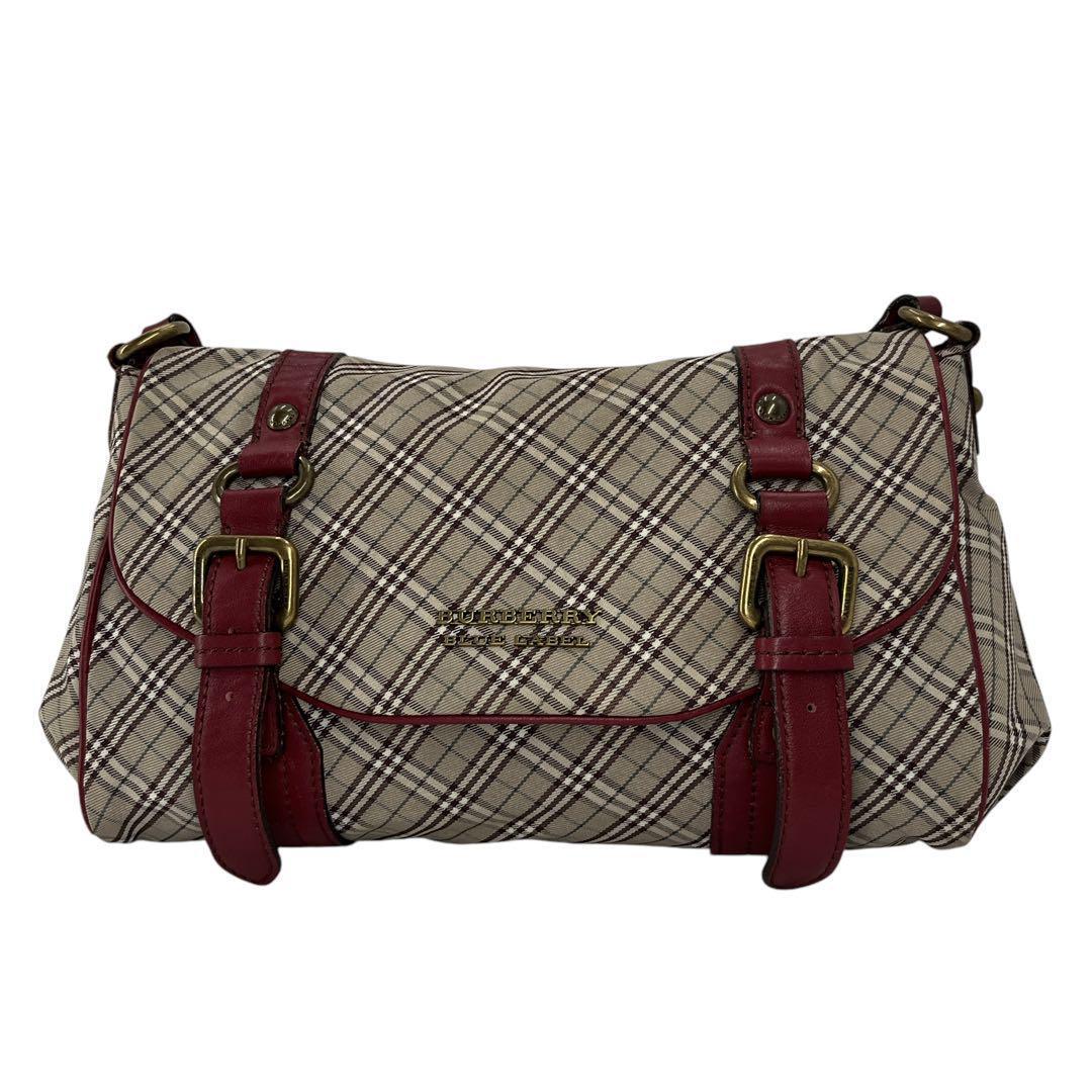 希少　バーバリーブルーレーベル　ノバチェック　ショルダーバッグ　ナイロン　レザー