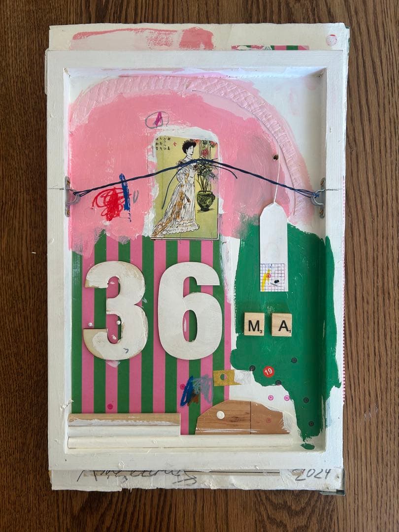 コラージュアート作品　ミクストミディア　和紙　ペイント　アメリカ