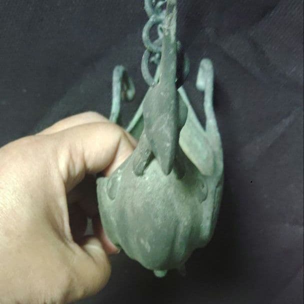 銅製　鳳凰　吊り花生　青銅製　吊り花器　舟形　時代物　カ10