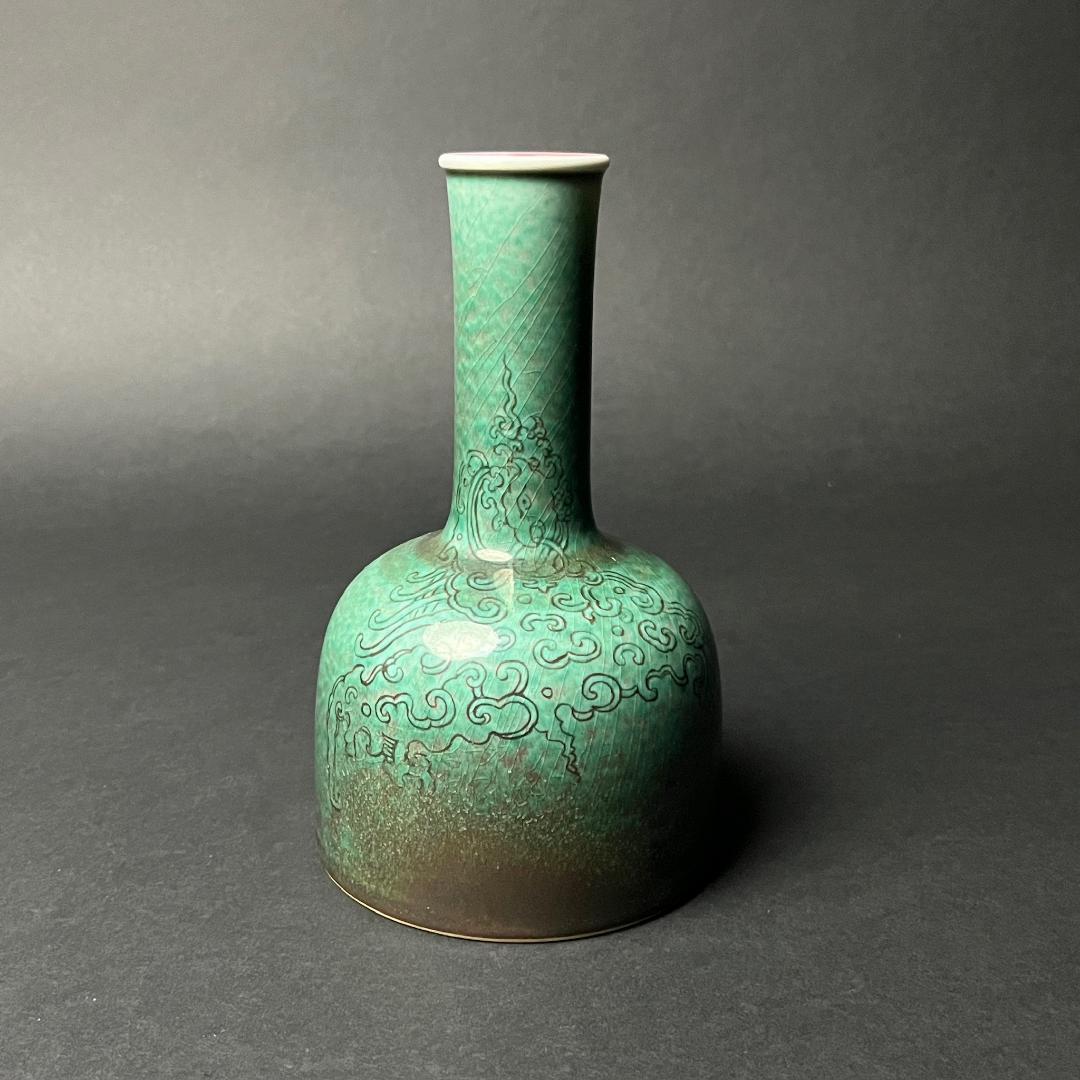 唐物 辰砂 豆紅揺鈴尊 大清康煕年製 款 中国美術古玩 コレクター蒐集 SN72