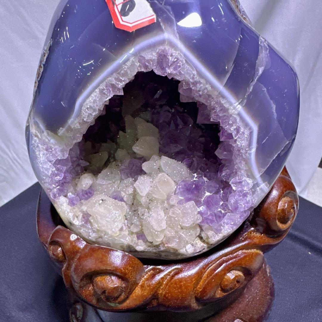 アゲート アメジスト カルサイト 共生 原石 置物D.57