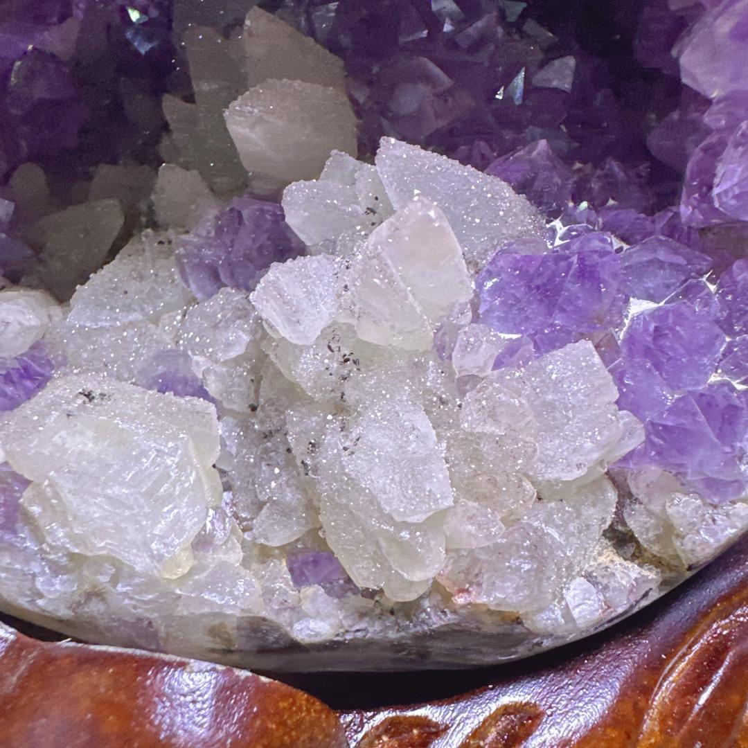 アゲート アメジスト カルサイト 共生 原石 置物D.57