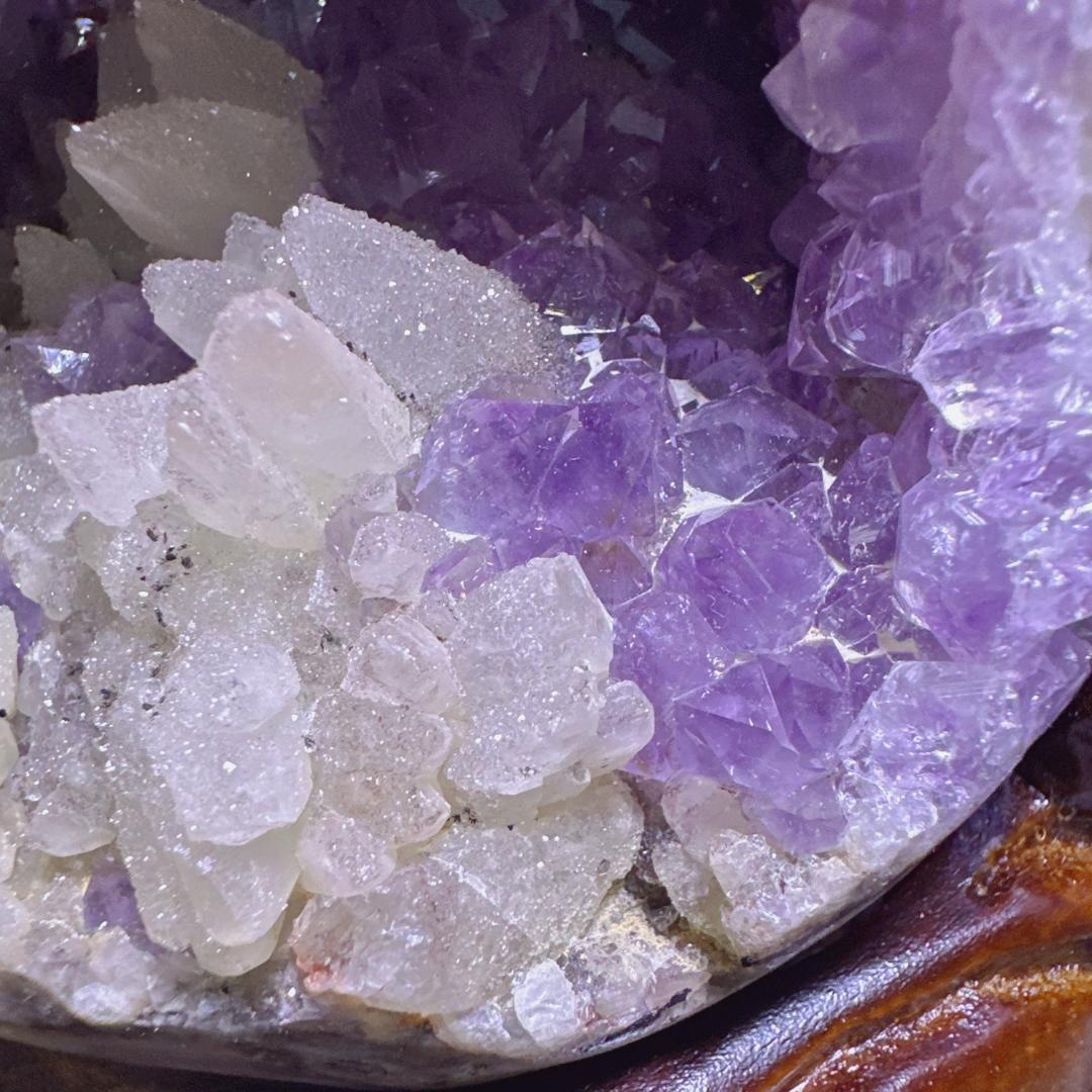 アゲート アメジスト カルサイト 共生 原石 置物D.57