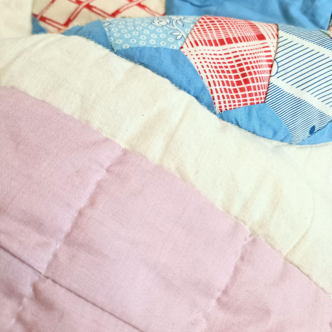 大判 ドレスデンプレート柄 パッチワークキルト ラグ ハンドメイド ヴィンテージ