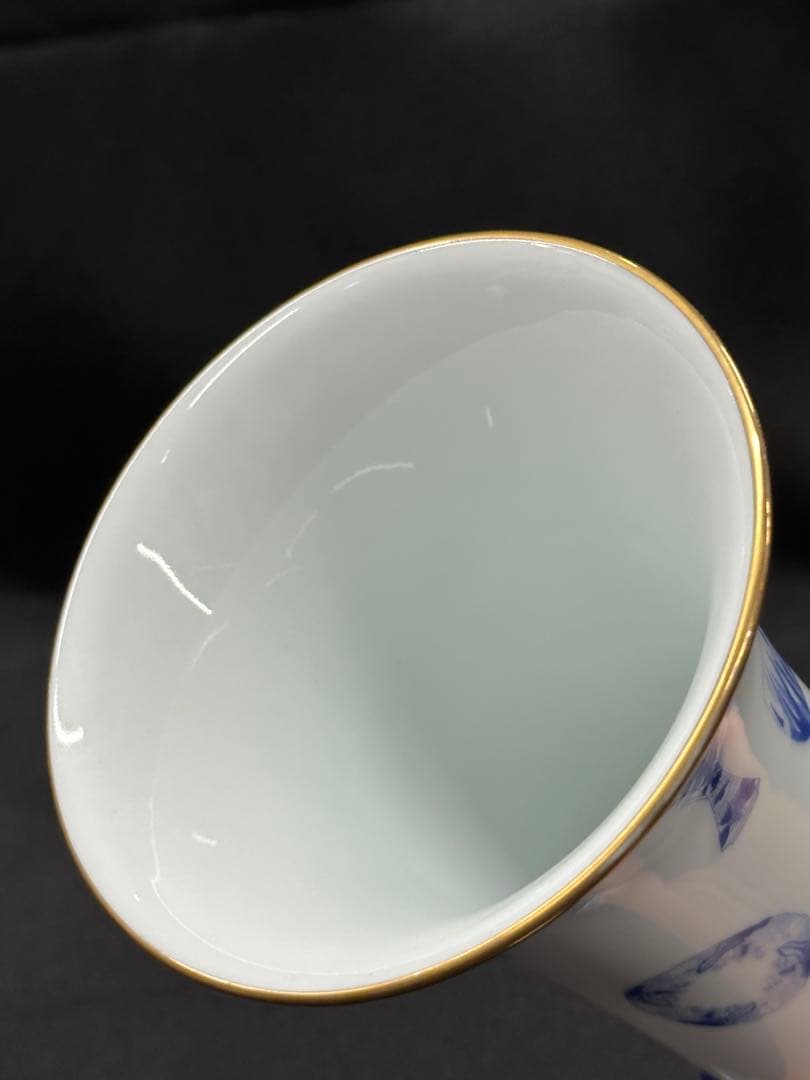 【USED】深川製磁　深川　ブルーチャイナ　花瓶　金彩　青　白