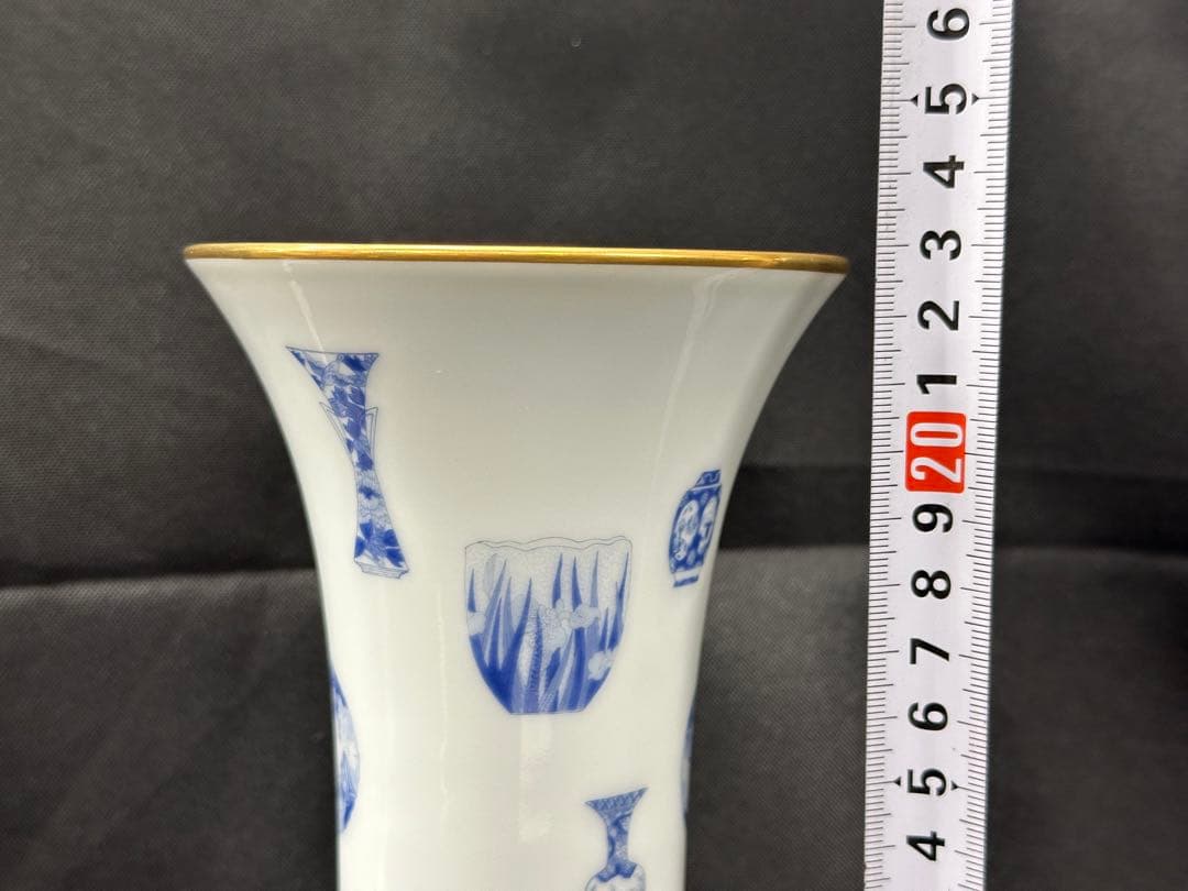 【USED】深川製磁　深川　ブルーチャイナ　花瓶　金彩　青　白