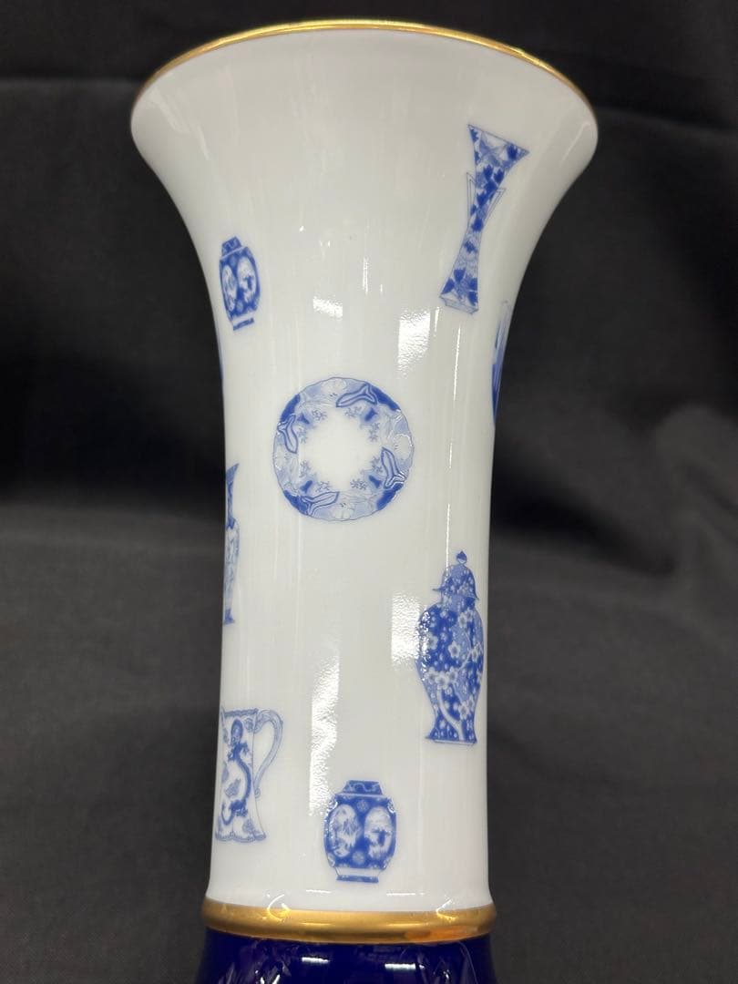 【USED】深川製磁　深川　ブルーチャイナ　花瓶　金彩　青　白