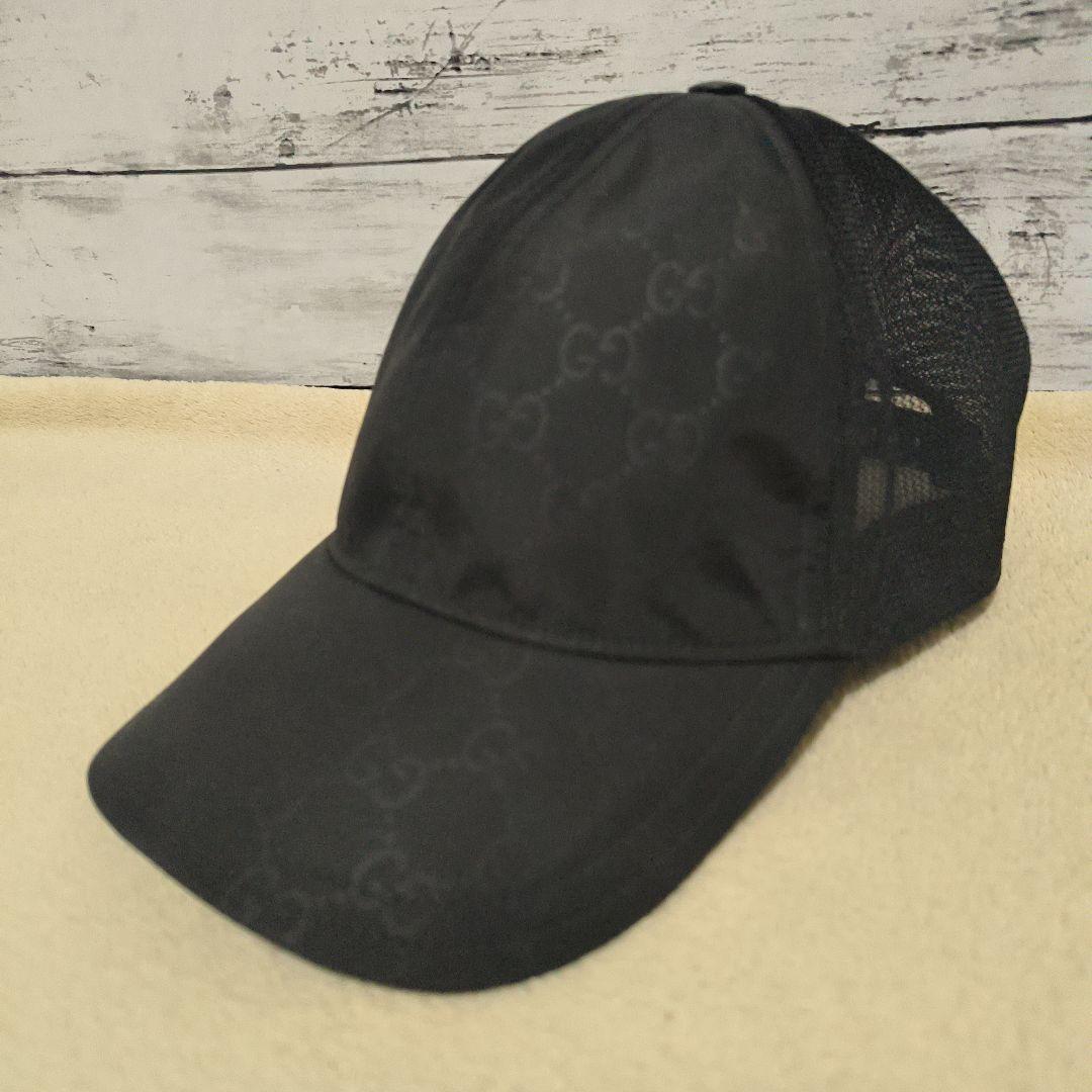 み*き様 極美品　GUCCI　GG柄　総柄　ブラック ベースボールキャップ メッ