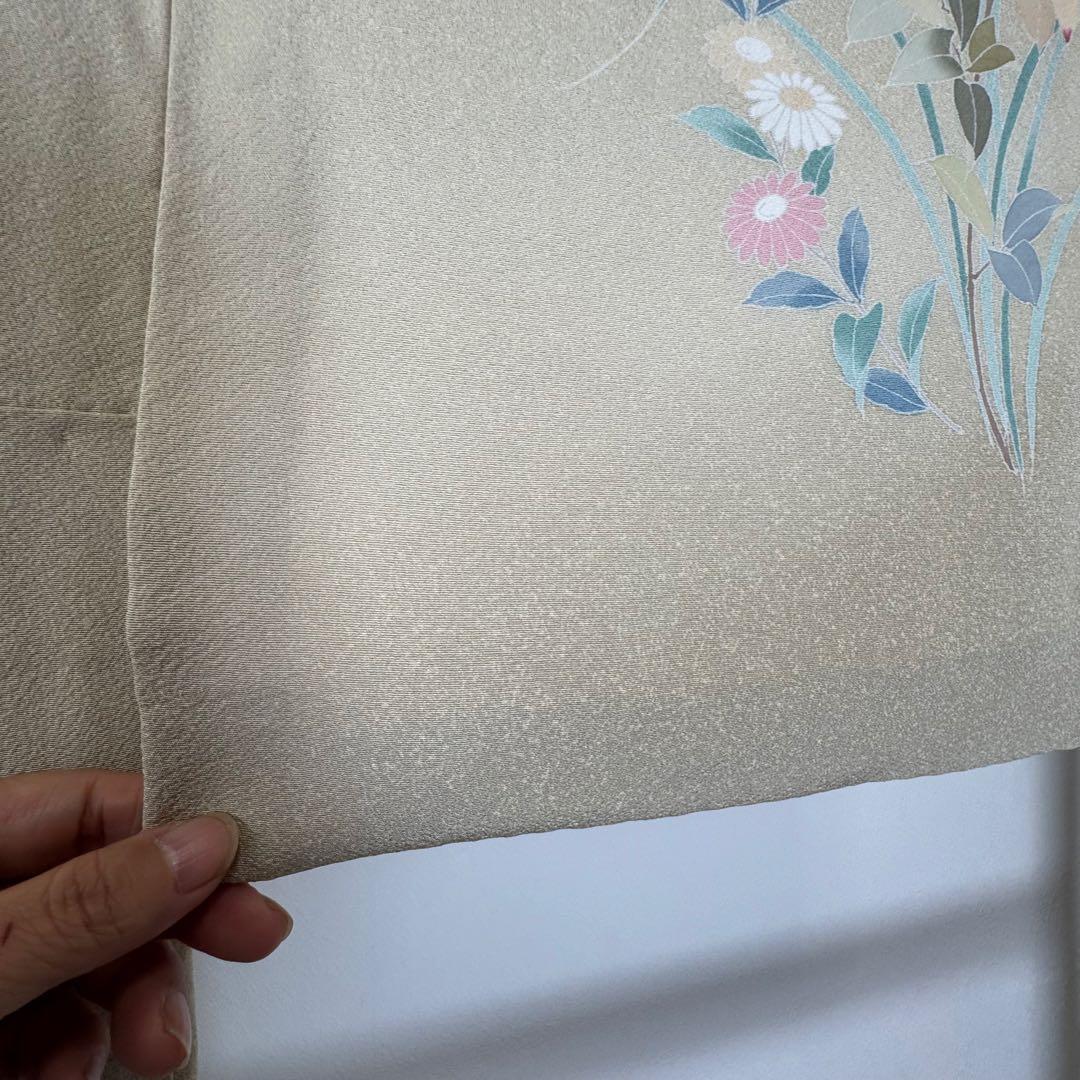 超美品　正絹　袷　訪問着　着物　着丈161　裄66　クリーム　黄緑　水色　ピンク