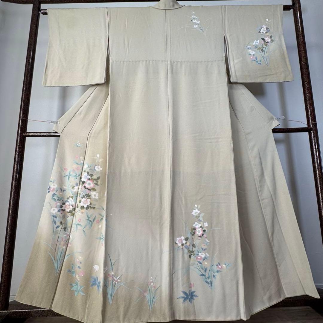 超美品　正絹　袷　訪問着　着物　着丈161　裄66　クリーム　黄緑　水色　ピンク